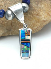 Navajo Sterling Silver Necklace Lapis Opal Pendant Set | 22" | Authentic Native American Handmade | 2907
