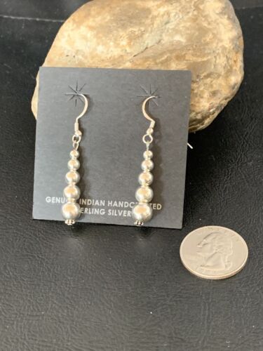 Southwestern Trending Sterling Silver Navajo Pearls Dangle Earrings | Authentic Native American Handmade | 13039