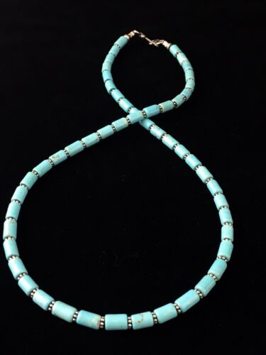 Native American Sterling Silver Blue Turquoise Necklace | 18" | 10011 - Masha USA