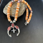 Navajo Purple Orange Spiny Oyster Naja Pendant Necklace | Sterling Silver | 14812