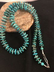 Santo Domingo Kingman Turquoise Necklace | Sterling Silver | 21" | Authentic Native American Handmade | 3996
