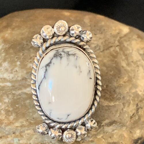 Native American White Buffalo Turquoise Ring | Navajo Sterling Silver | Sz 7.5 | 13353