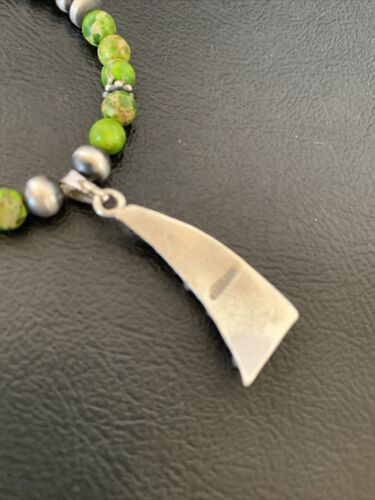 Navajo Green Gaspeite Turquoise Multi-Stone Pendant | Authentic Native American Sterling Silver | 12269