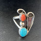 Navajo Coral Blue Turquoise Multi-Stone Ring | Authentic Native American Sterling Silver | Sz 6.5 | 10826