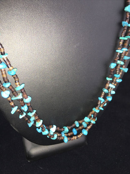 Navajo Blue Nugget Turquoise Necklace | Sterling Silver | Authentic Native American Handmade | 01817