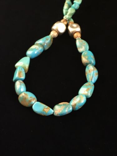 Men's Chunky Navajo Blue Green Turquoise Heishi Necklace | Sterling Silver | 19" | 10013