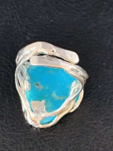 Navajo Blue Kingman Turquoise Ring | Sterling Silver Adjustable Wire | Sz 8 | 13536 - Masha USA