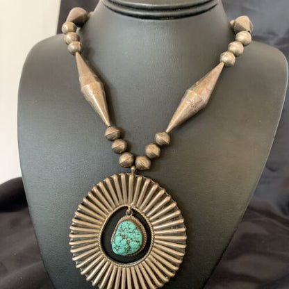 Navajo Old Pawn Blue Kingman Turquoise Pendant | Sterling Silver | 22" Necklace | 10399
