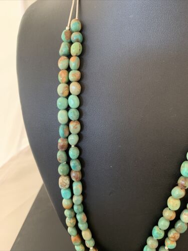 Navajo Sterling Silver Heishi Green Turquoise 2 Strand Bead Necklace | Authentic Native American Handmade | 00871