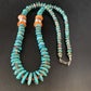 Navajo Natural Turquoise & Spiny Oyster Necklace | Sterling Silver | Authentic Native American | 25" | 13493
