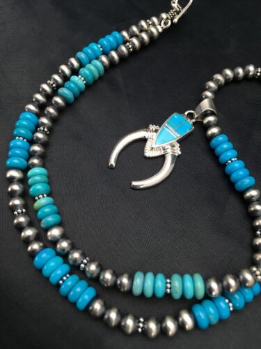 Navajo Blue Turquoise Naja Pendant Necklace | Sterling Silver | Authentic Native American Handmade | 2699 - Masha USA