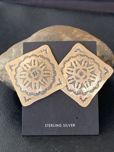 Navajo Sterling Silver Stamped Earrings | Authentic Native American Handmade | 1669