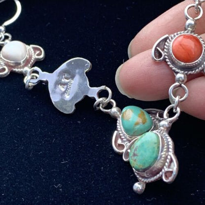 Navajo Spiny, Turquoise & Howlite Dangle Earrings | Sterling Silver | Authentic Native American Handmade | 01616