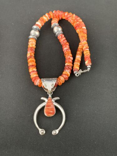Navajo Spiny Oyster Necklace Pendant Set | Authentic Native American Sterling Silver | Naja | 236