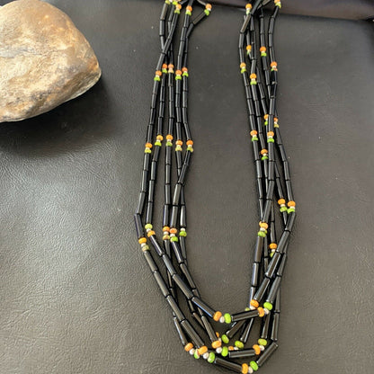 Navajo Black Onyx Spiny Turquoise Bead Necklace with Pendant | Sterling Silver | 22" | 10922