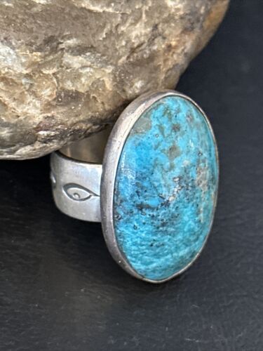 Navajo Sterling Silver Blue Kingman Turquoise Ring | Sz 10.5 | Authentic Native American Handmade | 14699