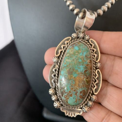 Navajo Blue #8 Turquoise Pendant Necklace | Sterling Silver | Authentic Native American Handmade | 10230