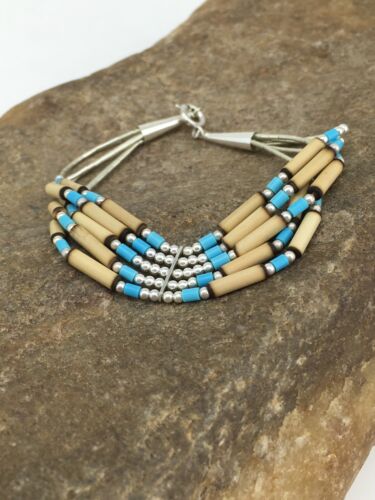 Multi-Color Turquoise Shell Liquid Heishi Bracelet | Sterling Silver | 7" | Authentic Native American Handmade | 13594