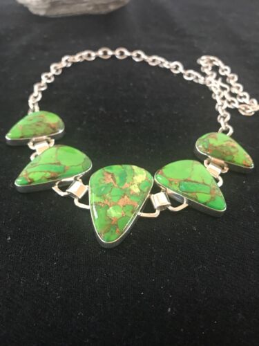 Southwestern Green Mojave Turquoise Necklace | Sterling Silver | 18" | 3692