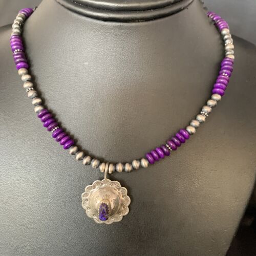 Navajo Purple Sugilite Pendant Necklace | Sterling Silver | Authentic Native American Handmade | 13844