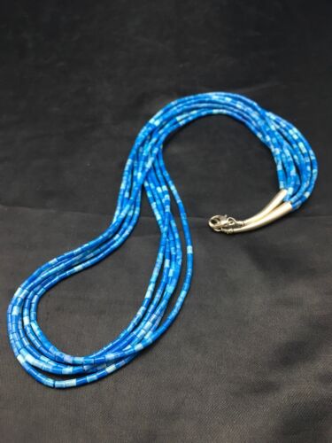 Navajo Lapis 5-Strand Sterling Silver Necklace | Heishi Bead | 19" | 3419