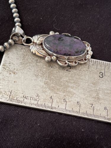 Native American Men's Necklace | Sterling Silver Navajo Pearls with Sugilite Pendant | 1523 - Masha USA