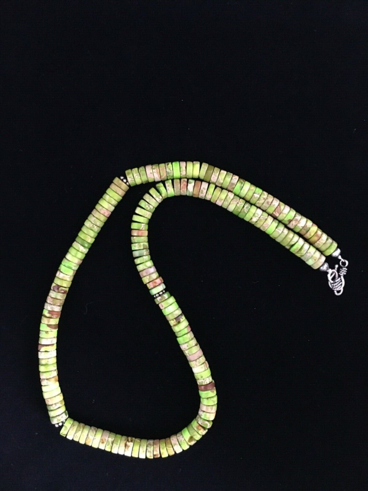 Navajo Green Gaspeite Heishi Necklace | Sterling Silver | 20" | Authentic Native American Handmade | 1734