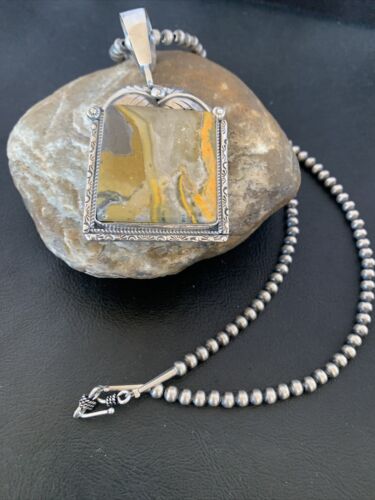Navajo Bumblebee Jasper Pendant Necklace | Sterling Silver | Authentic Native American Handmade | 10462