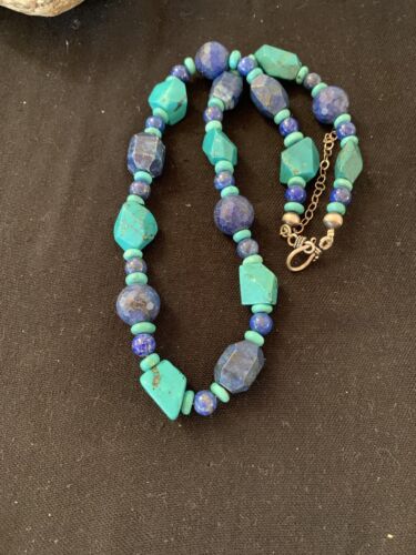 Native American Navajo Lapis & Turquoise Necklace | Sterling Silver | 21" | 00256