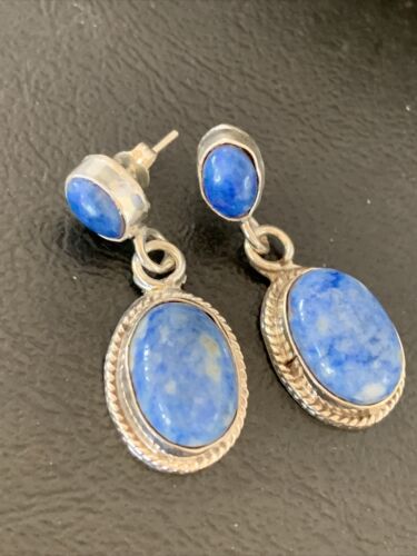 Navajo Denim Lapis Dangle Earrings | Sterling Silver | 1.1" | Authentic Native American Handmade | 1704
