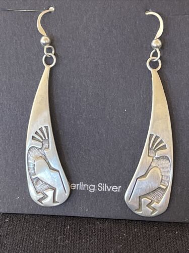 Handmade Sterling Silver Kokopelli Dangle Earrings | Authentic Native American Hopi Design | 01501