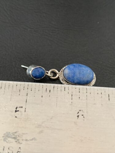 Navajo Denim Lapis Dangle Earrings | Sterling Silver | 1.1" | Authentic Native American Handmade | 1699