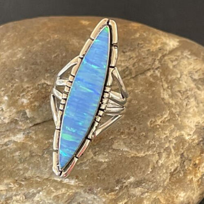 Native American Women's Navajo Blue Opal Ring | Sterling Silver | Sz 8 | 10307