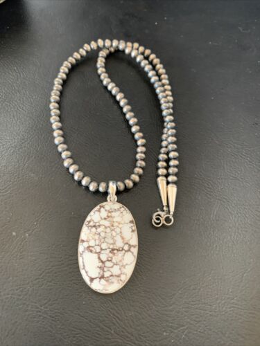Men's Navajo Wild Horse Turquoise Pendant Necklace | Sterling Silver | Authentic Native American Handmade | 12814