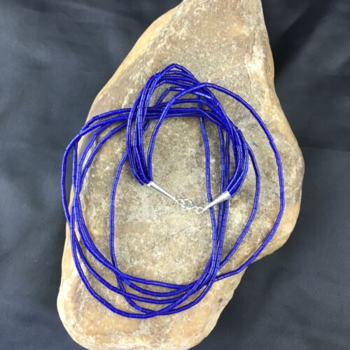 Southwestern Blue Lapis Heishi 5-Strand Necklace | Sterling Silver | 17" | 10260