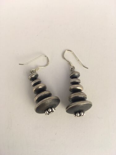 Native American Navajo Pearls Bead Earrings | Sterling Silver | 1.5" | 8861