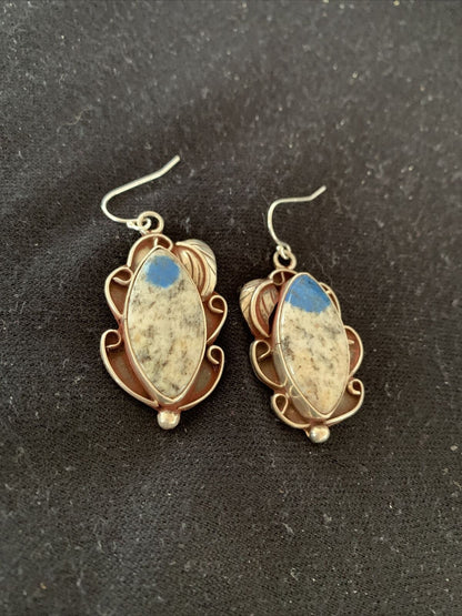 Navajo Azurite Quartz Dangle Earrings | Sterling Silver | Authentic Native American Handmade | 1249