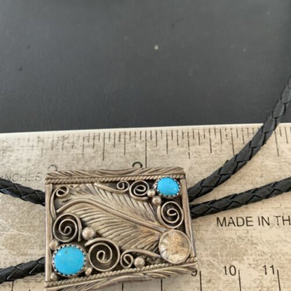 Navajo Blue Kingman Turquoise Bolo Tie | Sterling Silver | Authentic Native American Handmade | 2004