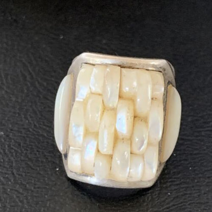 Native American White Mother of Pearl Inlay Ring | Navajo Sterling Silver | Sz 7 | 12863 - Masha USA