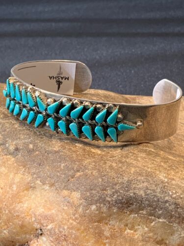 Native American Turquoise Navajo Bracelet | Sterling Silver Old Pawn | 4433 - Masha USA