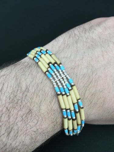 Multi-Color Turquoise Shell Liquid Heishi Bracelet | Sterling Silver | 7" | Authentic Native American Handmade | 13594