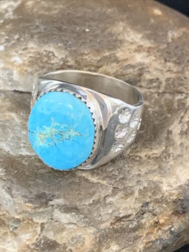 Southwestern Navajo Blue Kingman Turquoise Ring | Sterling Silver | Sz 11 | 14140