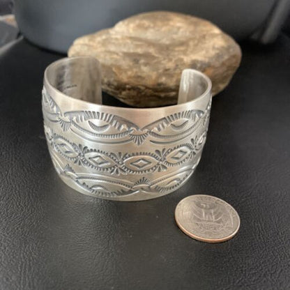 Navajo Stamped Cuff Bracelet | Sterling Silver | Authentic Native American Handmade | 14124
