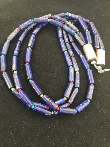 Native American Lapis & Turquoise Necklace | Sterling Silver | Navajo Handmade | 21" | 387