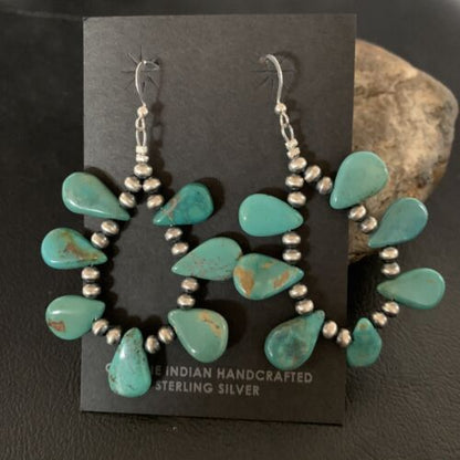 Navajo Green Cluster Turquoise Bead Earrings | Sterling Silver | Authentic Native American Handmade | 13326