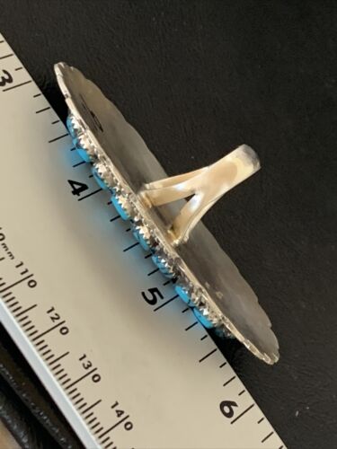 Navajo Blue Kingman Turquoise Cluster Ring | Authentic Native American Sterling Silver | Multi-Stone | Sz 9 | 12228 - Masha USA