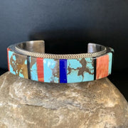 Men's Navajo Turquoise Spiny Lapis Inlay Bracelet | Sterling Silver | Authentic Native American Handmade | 12236