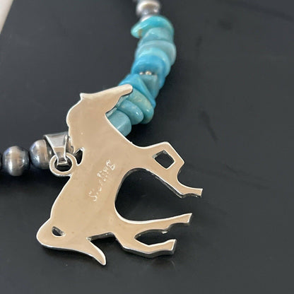 Navajo Horse Inlay Pendant | Blue Turquoise Opal | Sterling Silver | Authentic Native American Handmade | 11328