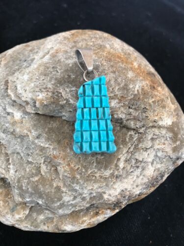 Navajo Blue Turquoise Corn Inlay Pendant | Sterling Silver | Authentic Native American Handmade | 13315