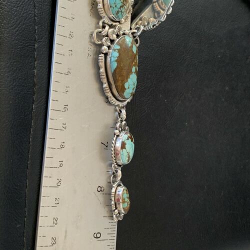 Navajo Blue Turquoise #8 Lariat Necklace | Sterling Silver | Native American Handmade | 10759
